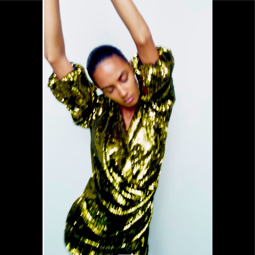 Zara green wrap green sequins mini dress limited edition